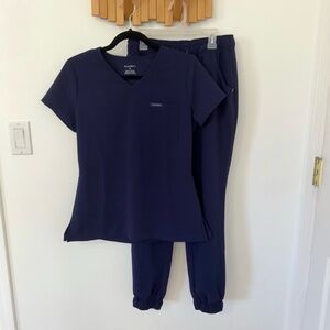 Jaanuu Women’s Navy Blue Scrub, Pant and Shirt Set, Size Small